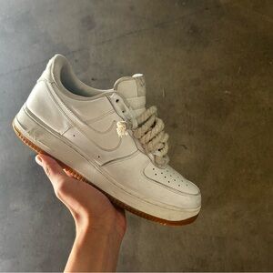 Rope Laced White Air-force 1s with Gum Sole